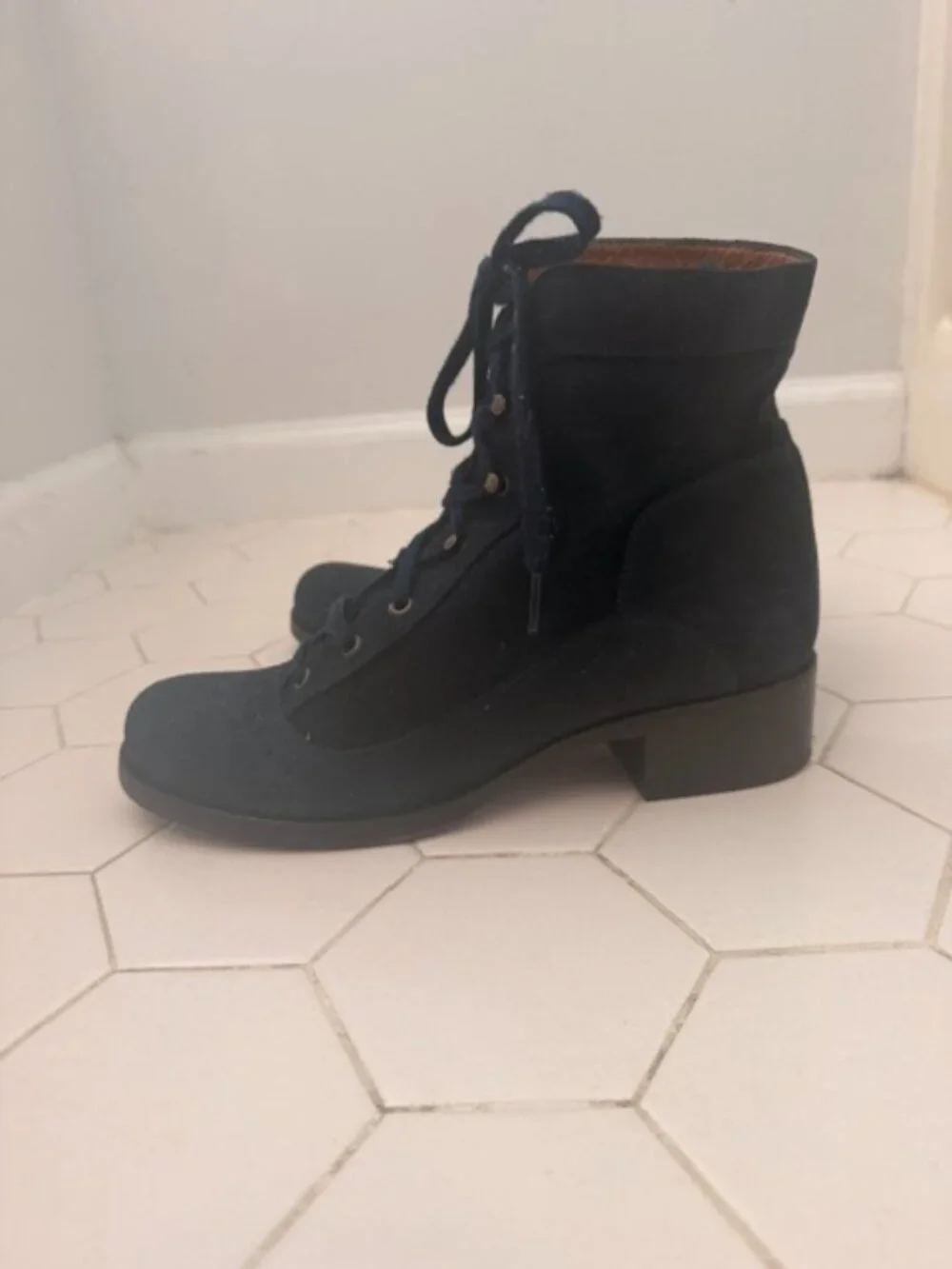 Navy Blue Glitter Suede Leather Lace Up Boots EU 40 / US 9.5 highly unusual